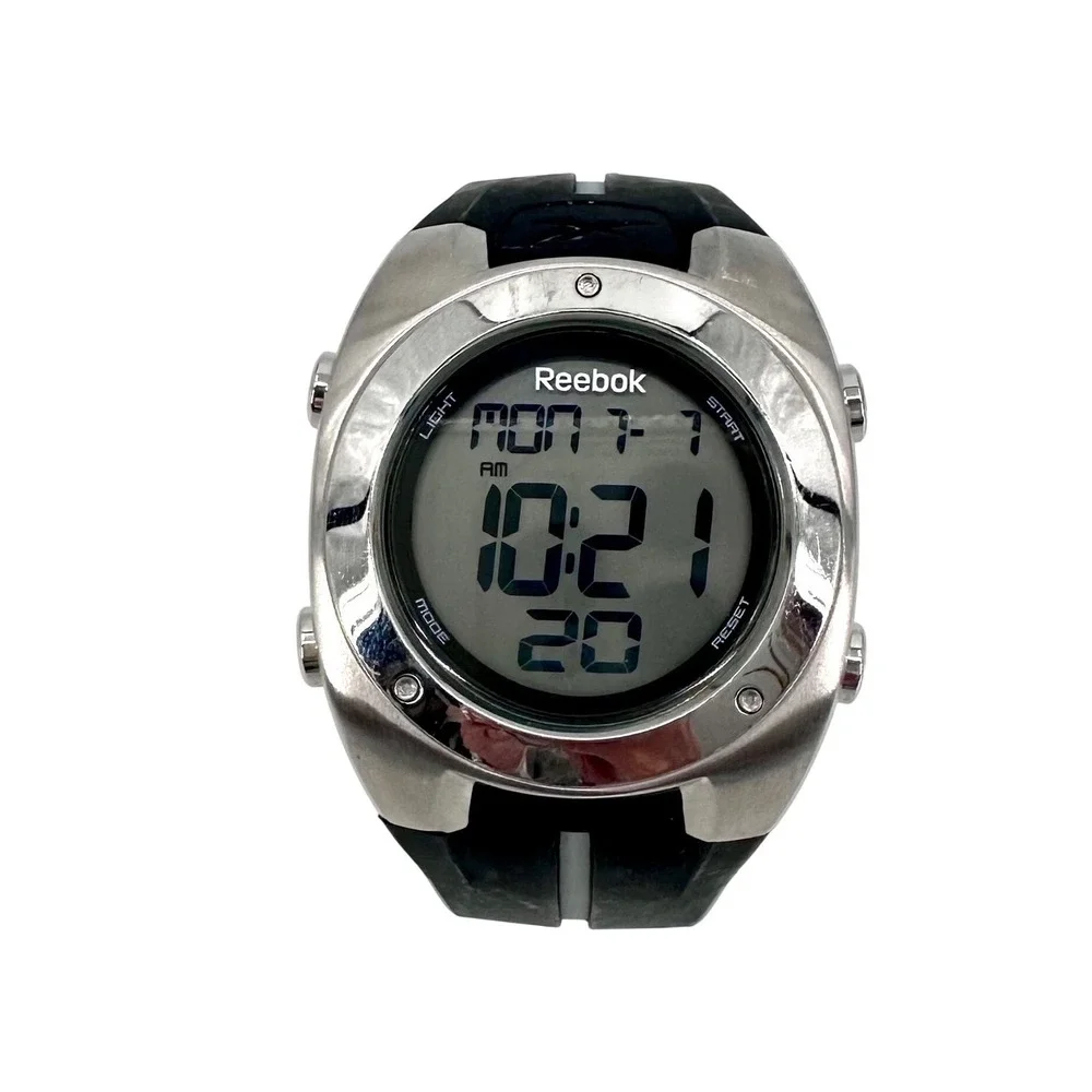 Vintage Reebok Digital Sport Watch Men's 41mm Black Gray 100M Chronograph Alarm